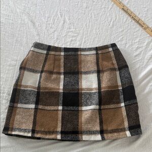 Wool Blend Brown/black Plaid Lined Mini Skirt Womens Size Small. 20 % wool